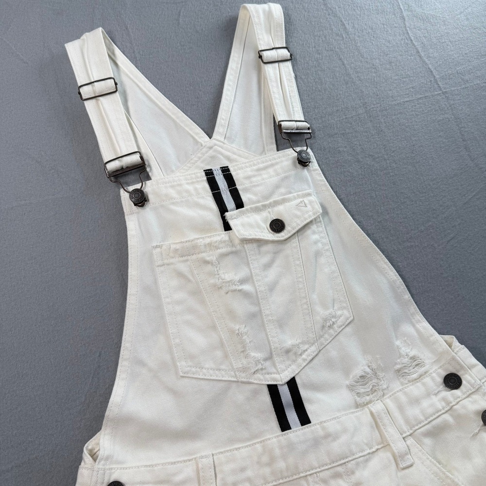 White Summer Distressed Denim Overalls Womens XS Boho Casual Coastal Clean Girl - Picture 11 of 13